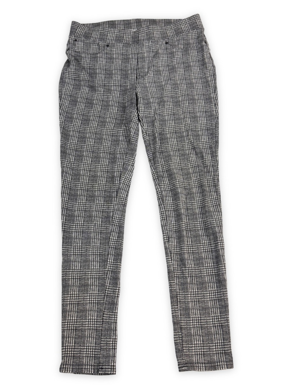 Seven 7 Pull On Leggings Womens M Black White Plaid Skinny‎ Leg Back Pockets